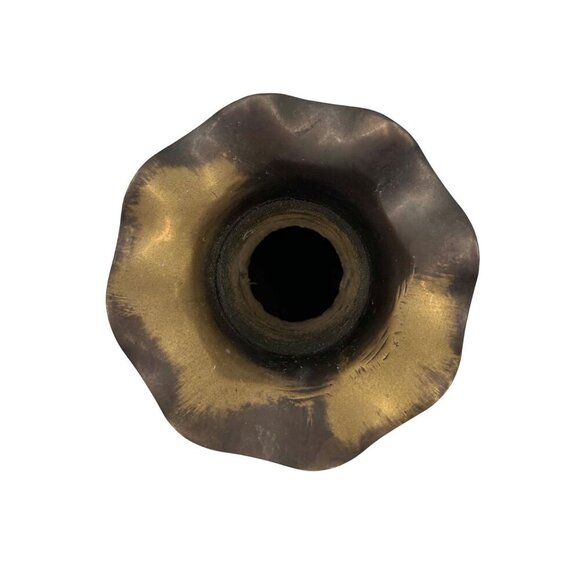 VINTAGE BRASS FLUTED RIM ETCHED FLORAL GRAPE DECOR PEDESTAL BASE INDIAN VASE - Picture 5 of 6